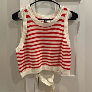 Red and White Striped Knit Crop Top